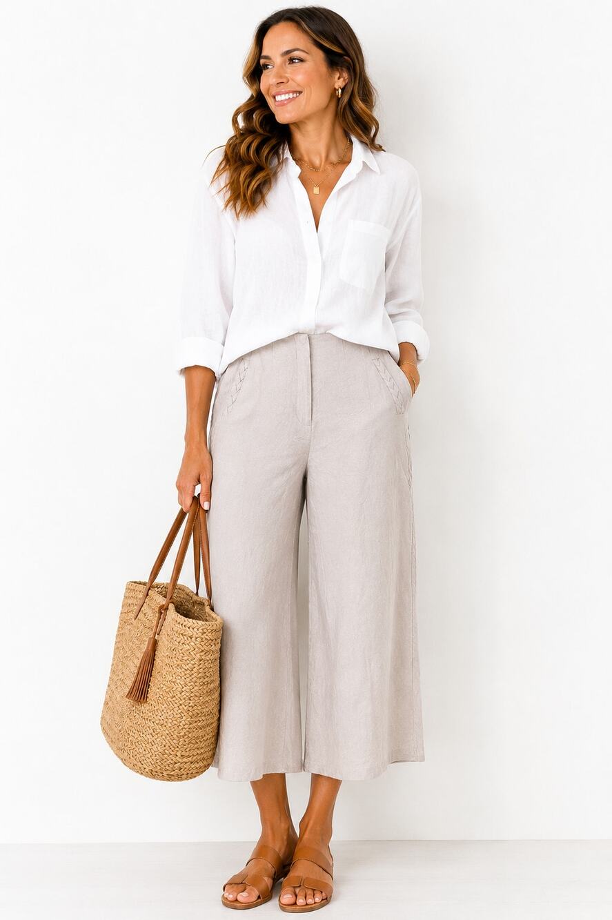 Jason Wu Linen Blend Wide Leg Crop Pants 6 Cream High Rise Lined Quiet Luxury